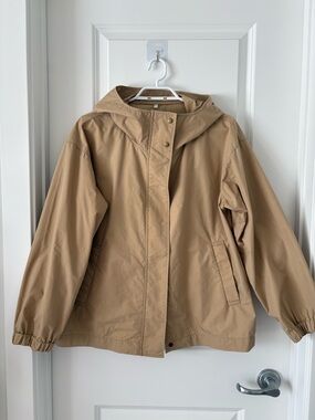 Muji Lightweight Hooded Trench Coat - camel oversized a-line